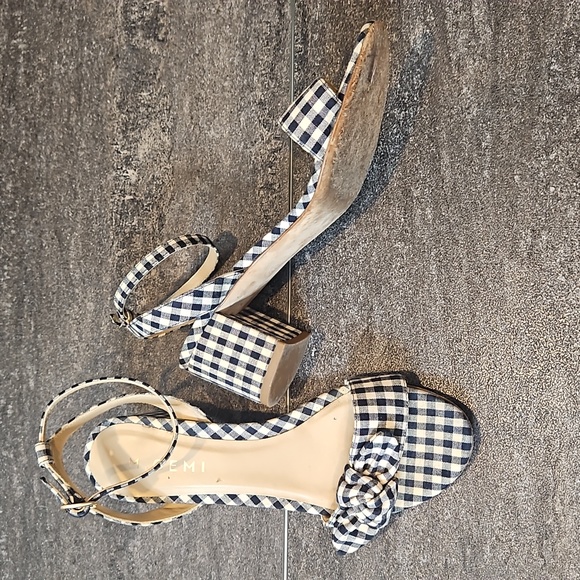⭐️M Gemi navy off white checked bow chunky heel sandals - Picture 2 of 11